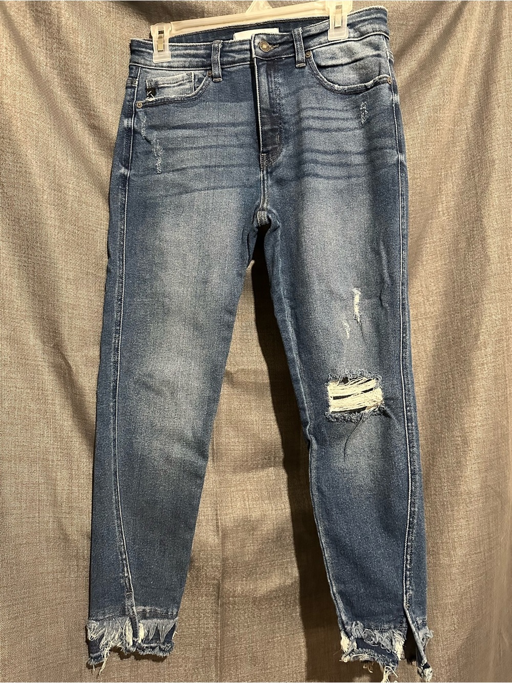 KanCan Distressed Blue Skinny Jeans with Frayed Hem